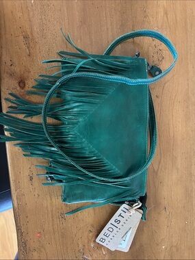 BED|STU Teal Leather Fringe Crossbody Bag